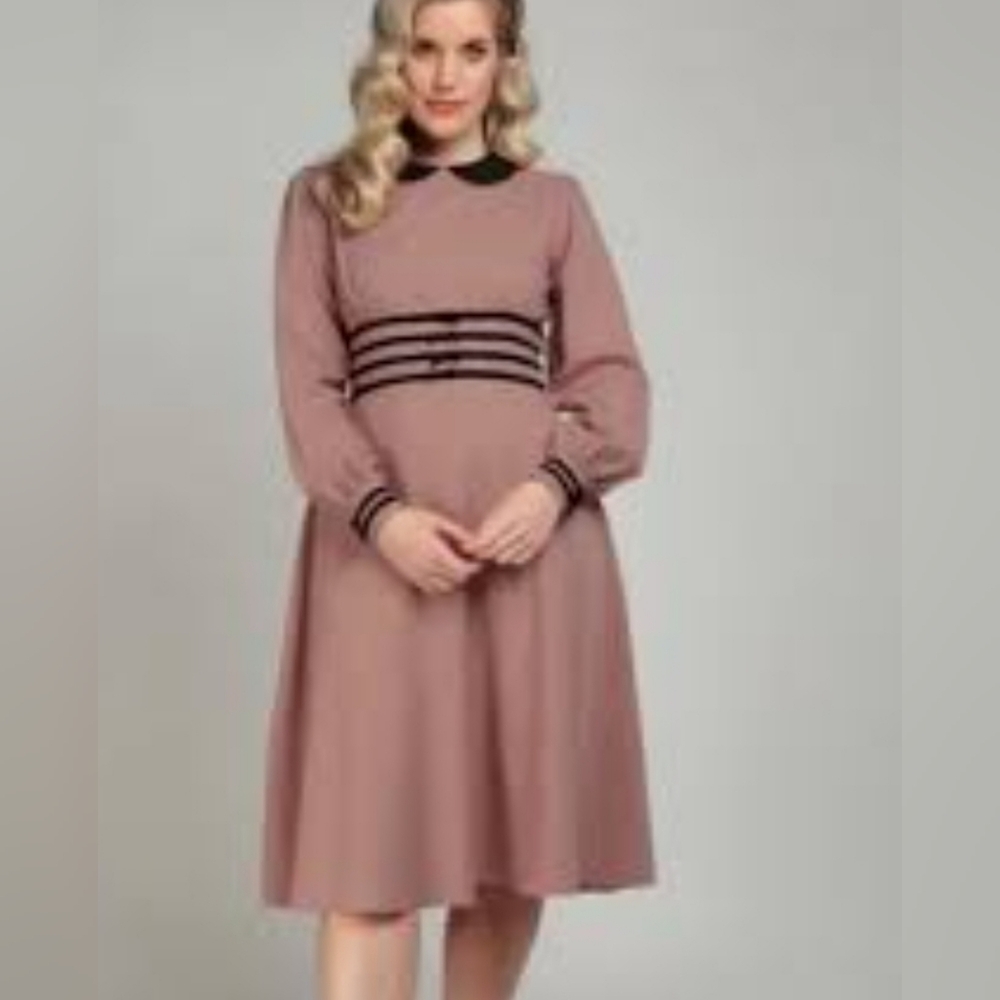 Collectif Mauve Long Sleeve Dress with Black Details